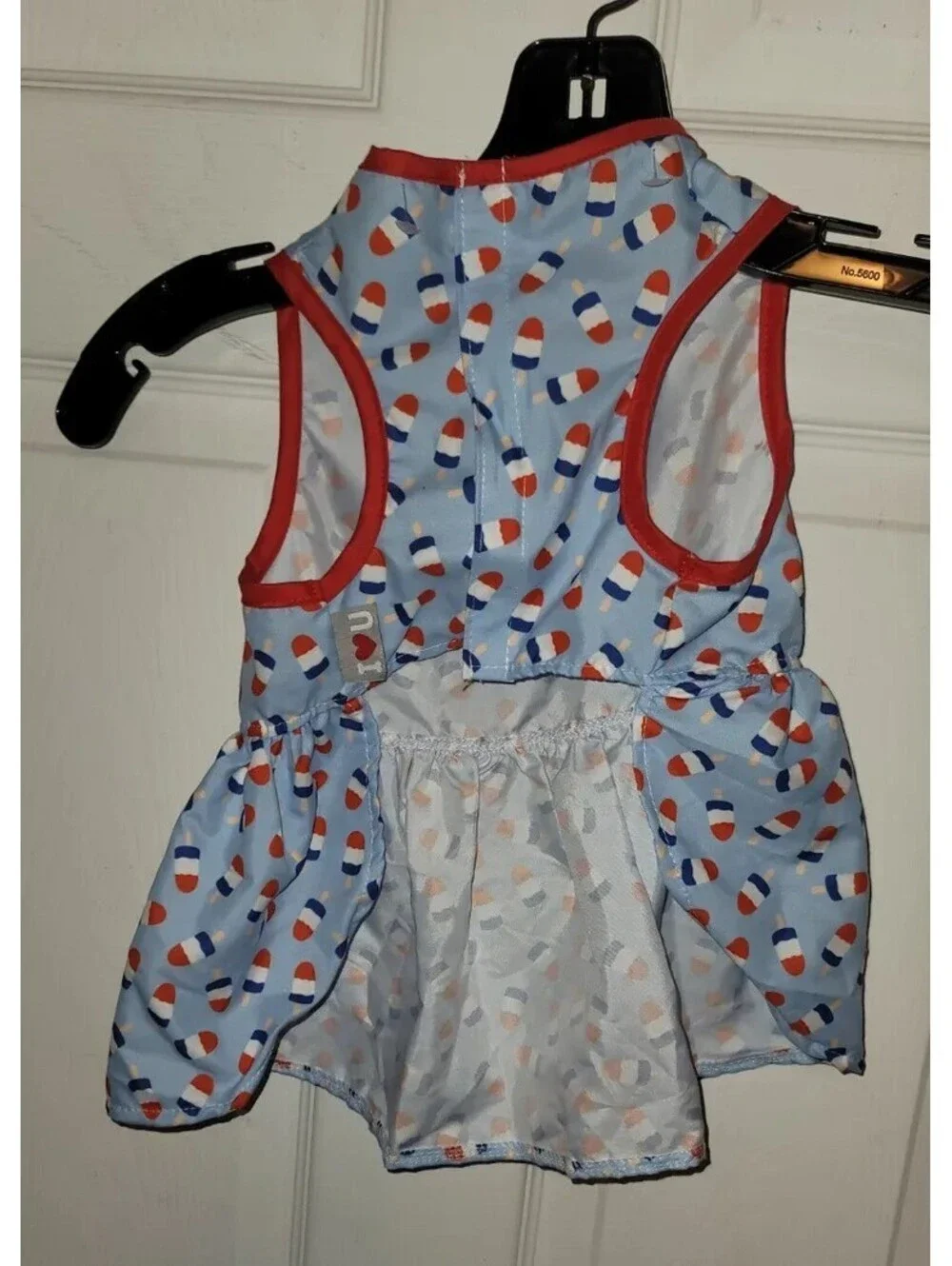 FOURTH OF JULY RED WHITE BLUE POPSICLES DOG DRESS WITH RED BOW SIZE: MEDIUM NWOT
